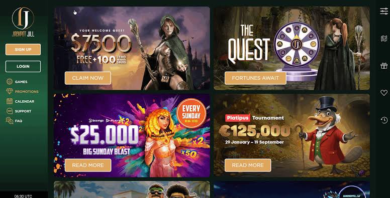 Jackpot Jill Casino — Pokies and slots section with filtering options